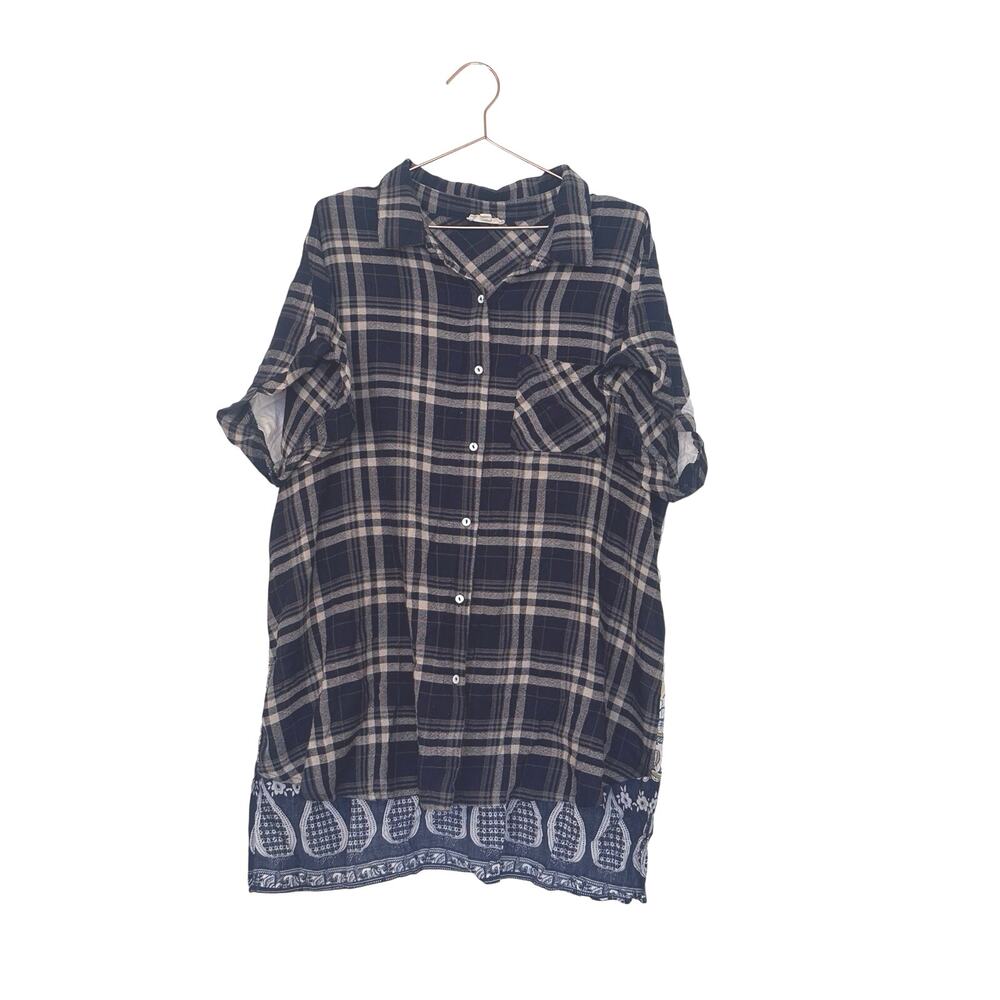 Oddy mixed media button down short sleeve shirt size 3XL